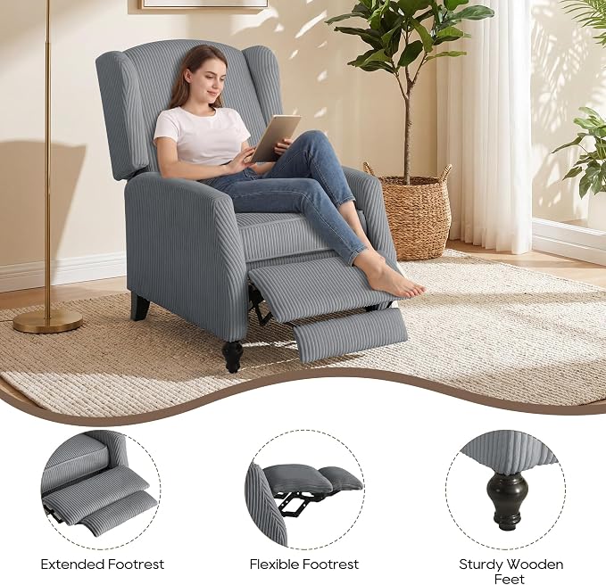 Wingback Recliner Chair with Massage and Heat, Tufted PU Leather Push Back Arm Chair for Living Room Vintage Recliner Chair with Remote Control, Padded Cushion, Backrest