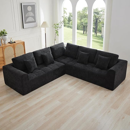 110''Modular Sectional Couches for Living Room, Cloud Boneless Compressed Sectional Sofa, Oversized L Shaped 5 Seater Upholstered Memory Foam Sofa, No Assembly, Chenille Black