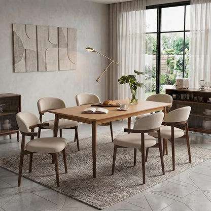 MOJAY Dining Chairs Set of 2 Walnut, Linen Beige with Curved Armrests