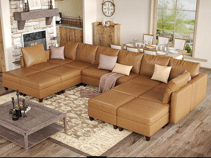 EASE MOOSE Large U Shaped Modular Sectional Sofa with Storage, Faux Leather Oversized Modular Sectional Couch with Chaises for Living Room