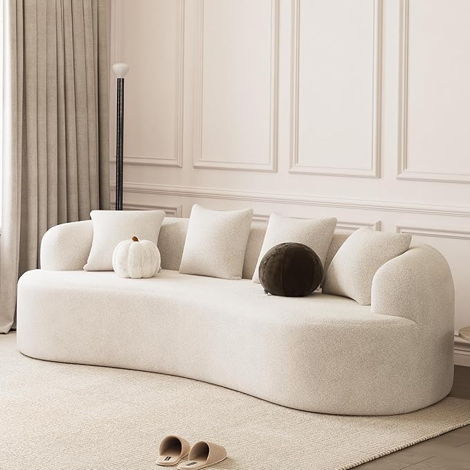 107" Curved Sofa for Living Room, Modern Chenille Cloud Couch Sofa, Luxury Plush Extra Deep 4-Seater Oversized Boucle Couch for Small Spaces, Apartment‌, No Assembly Required, Cream White