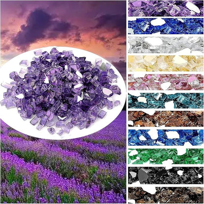 Onlyfire 10 lbs Fire Glass Rocks 1/4 Inch, Reflective Tempered Glass for Propane Fire Pit & Gas Fireplace, High Luster Firepit Glass Stones for Fire Table, Purple (Multicolor Options Available)