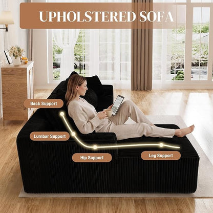 110" L Shaped Cloud Boneless Sectional Couches for Living Room, Modern Comfy Modular Deep Seat Memory Foam Compressed Corduroy Sofa Oversized Left Facing Chaise, No Assembly Required, Balck