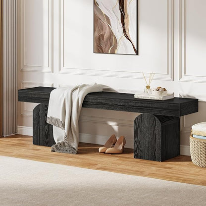 Tribesigns 59" Modern Entryway Bench, Black Wooden Shoe Bench with Arched Base, Sturdy End of Bed Bench for Entryway, Living Room & Bedroom