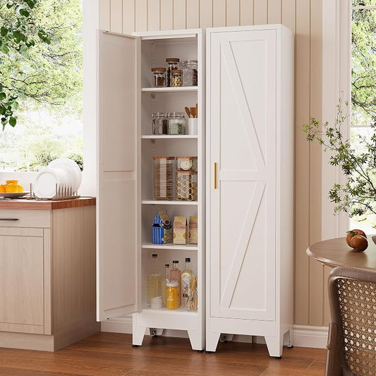 Narrow Bthroom Storage Cabinet Tall Metal Storage Cbinets with 4 Adjustable Shelves Freestanding 5 Tier Slim Pantry Cabinet for Kitchen Office Small Space