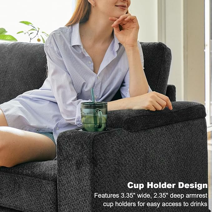 Belffin Small Corner Modular Sectional Couches for Living Room U Shaped Couch with Cup Holder Dark Grey Couch