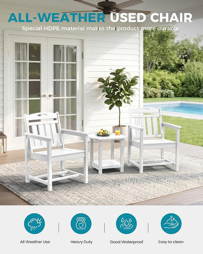 Ciokea HDPE Outdoor Patio Dining Chairs Set of 2, All-Weather Porch Chair with Wide Seat, Durable Outdoor Furniture for Backyard, Garden, Lawn & Poolside, White
