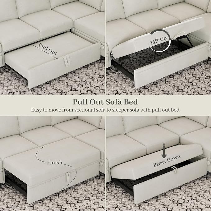 Belffin Modular Sectional Loveseat with Pullout Bed Sectional Sleeper Sofa with Pull Out Bed for Living Room.Beige
