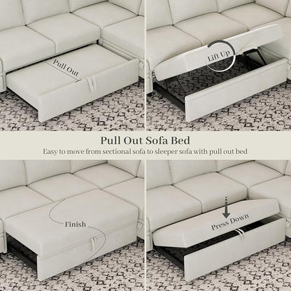 Belffin Modular Sectional Loveseat with Pullout Bed Sectional Sleeper Sofa with Pull Out Bed for Living Room.Beige