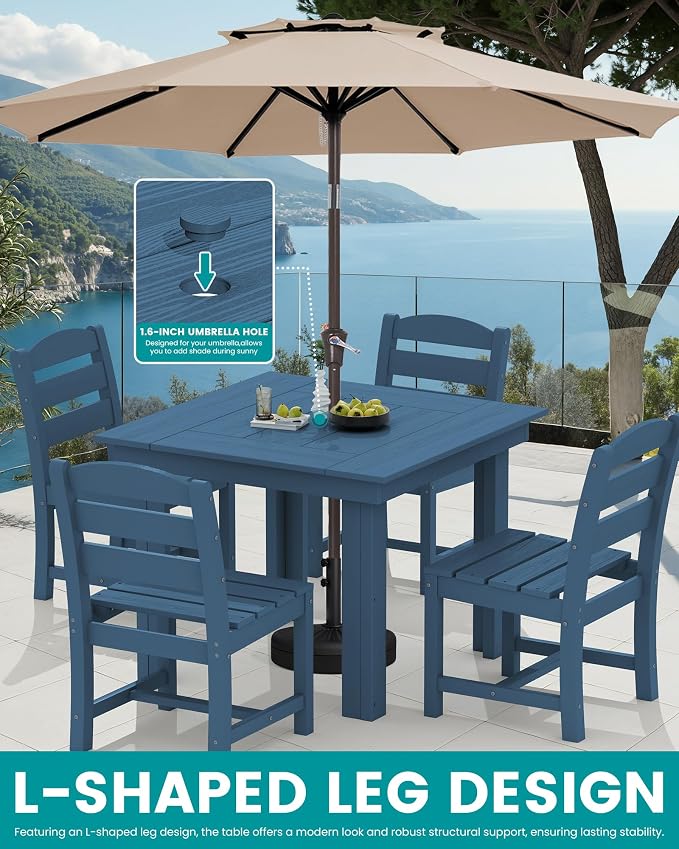 SERWALL HDPE Outdoor Square Dining Set for 4 | with Armless Chair Seat