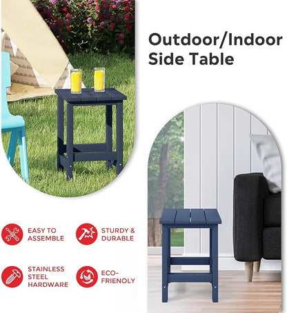 Costaelm Paradise Kids 3-Piece Outdoor HDPE Plastic Square Side Table and Rocking Chairs Set, Navy Blue