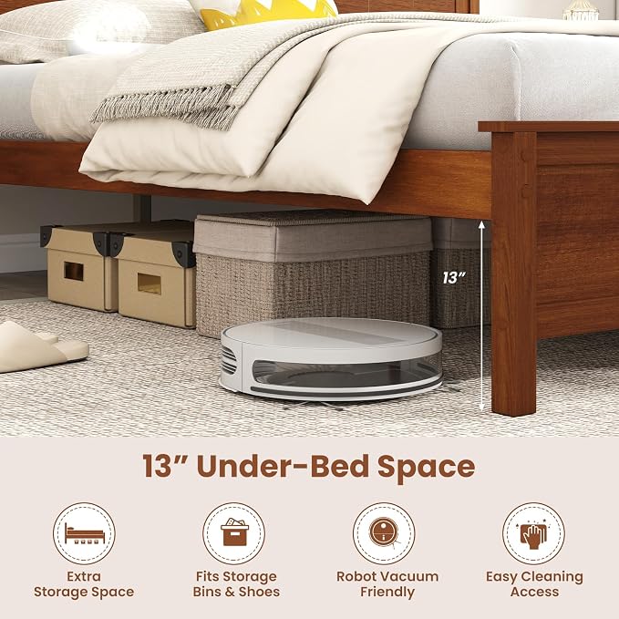 Giantex Queen Size Wooden Bed Frame with Headboard, Wood Slat Support | Farmhouse Platform Bed with Heavy Duty Mattress Foundation, Under-Bed Storage, No Box Spring Needed, Easy Assembly (Walnut)