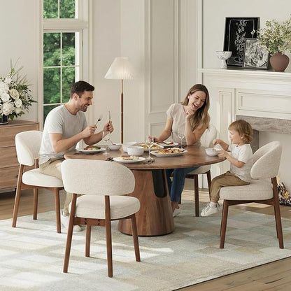 MALOL Wooden Dining Chairs Set of 6, Modern Upholstered Dining Room Chair, Fabric Kitchen Side Chairs with Curved Open Back for Living Room/Restaurant/Cafe, Beige