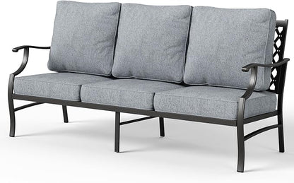 MIXPATIO Patio Couch Metal 3-Seat Outdoor Sofa Deep Seating Outdoor Furniture Grey Cushion for Front Porch, Deck, Balcony, Backyard, Sunroom