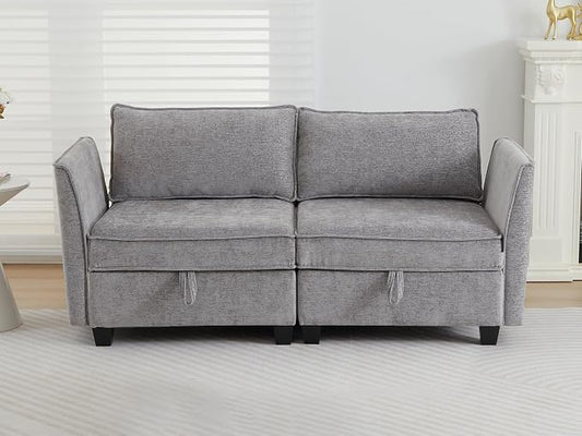 ORRD Small Modular Sectional Sofa, Loveseat Couch with Storage, 2 Seater Sofa Modular for Living Room, Office (Grey)
