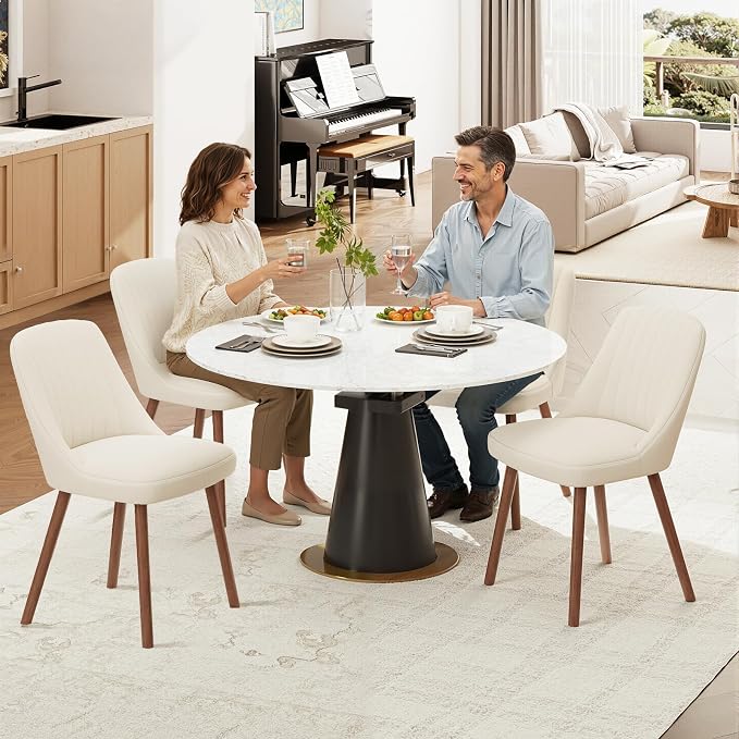 MALOL Upholstered Dining Chairs Set of 4, Modern Fabric Kitchen Chairs with Back, Wood Legs for Kitchen Dining Room Restaurant, Beige