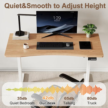 Solid Wood Electric Standing Desk 55"x23.6"Home Office Desk,Adjustable Workbench with 3 Stages Single Motor, Computer Workstation with T-Shaped Metal Bracket,Natural Standing Desk for Gaming(1 Box)