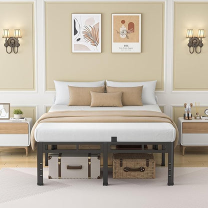 NKZ 18 Inch Queen Size Metal Bed Frame & Box Spring 2 in 1 Platform with Round Corner Legs, 4000Lbs Heavy Duty, Mattress Slide Stopper, Headboard Hole, Noise-Free, Easy Assembly