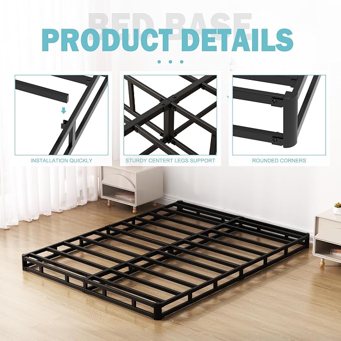 Upcanso Box Spring for Queen Bed Bed Base 4 inch, Low Profile Metal Queen Box Spring with Fabric Cover, 3000 Lbs Max Weight Capacity Mattress Foundation, Noise-Free, Easy Assembly