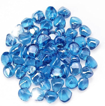 10 Pound 1/2 Inch Fire Glass Diamonds for Natural or Propane Fire Pit Fireplace and Landscaping, 10 Pounds Caribbean Blue