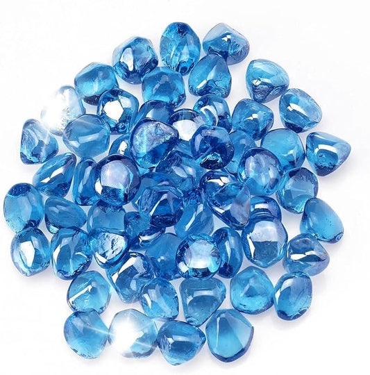 10 Pound 1/2 Inch Fire Glass Diamonds for Natural or Propane Fire Pit Fireplace and Landscaping, 10 Pounds Caribbean Blue