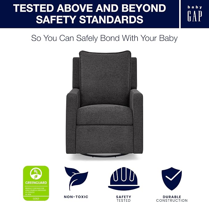 babyGap Harlowe Power Recliner with USB-A and Type-C Ports by Delta Children - Greenguard Gold Certified – Stain-Resistant Performance Fabric is Oeko-TEX Standard 100 Certified, Charcoal
