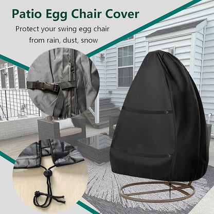 FLYMEI Patio Egg Chair Cover for Wicker Swing Chair, 45W x 33D x 68H, Black | Single Seat Hanging Egg Chair Cover, Waterproof, 600D Oxford Fabric, Anti-UV coating, PU Coating, Windproof
