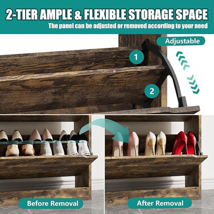 Xixini Shoe Storage Cabinet for Entryway with 4 Flip Drawers, Sturdy Wood Hidden Shoe Storage, Freestanding Narrow Slim Shoe Organizer for Front Door Entrance, Living Room, Hallway, Bedroom, Brown