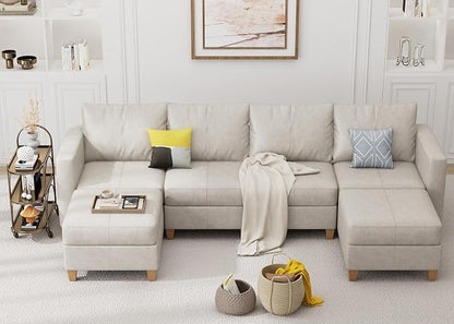 EASE MOOSE Modular Sectional Sofa with Storage, Faux Leather Sectional, Leather Couches for Living Room,Whitesand