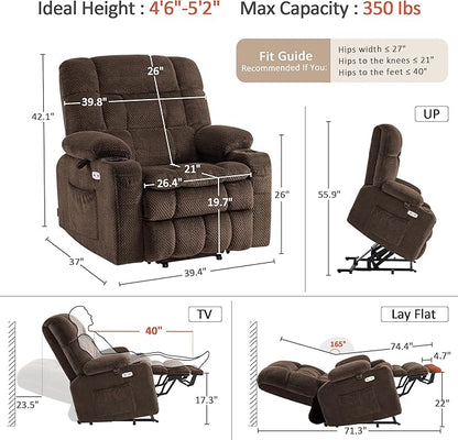 MCombo Small Dual Motor Power Lift Recliner Chair for Elderly, Zero Gravity Lift Chair with Heat and Massage, Lay Flat Recliner for Petite, USB Ports, Fabric R7894 (Small-Wide, Coffee)