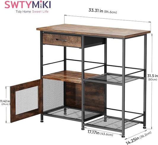 SWTYMIKI 33.31''x14.25'' Coffee Bar Cabinet - Large Farmhouse Coffee Stand Station Multi-Purpose Buffet Sideboard Cabinet with Drawers - Kitchen Bar Table for Living Room, Small Space, Espresso