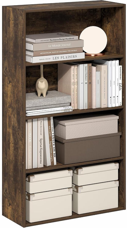 Furinno Jaya Book Shelf, 4-Tier Book Shelf, Bookcase with Open Shelving, Standing Bookshelf, 9.5 x 23.6 x 41.9, for Organization and Storage, for Home Office, Living Room, Amber Pine
