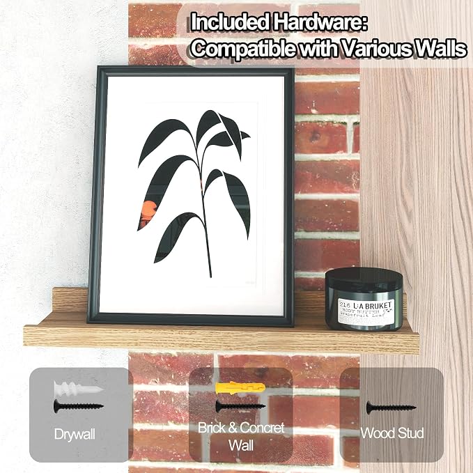 Floating Shelves for Wall Decor, Wall Mounted Wood Storage Shelf for Bedroom, Living Room, Bathroom, Kitchen, Nursery, Display Picture Ledge Shelf with Lip Set of 2-16 Inches, Oak