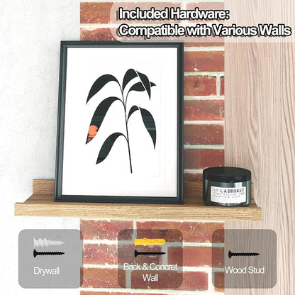 Floating Shelves for Wall Decor, Wall Mounted Wood Storage Shelf for Bedroom, Living Room, Bathroom, Kitchen, Nursery, Display Picture Ledge Shelf with Lip Set of 2-16 Inches, Oak