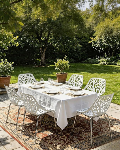 Karl home Stackable Dining Chairs Set of 4, 3-Step Assembly, 350LBS, White | Bird's nest trunk pattern, robust metal frame, 350lbs capacity, plastic construction, for kitchen/dining/bedroom/living room
