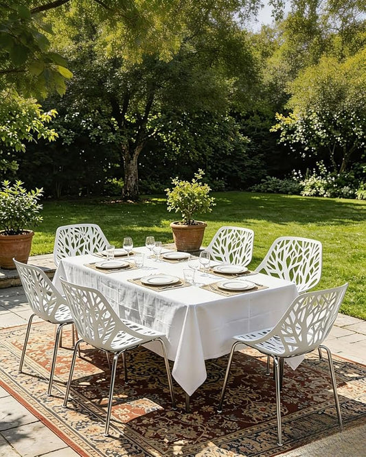 Karl home Stackable Dining Chairs Set of 4, 3-Step Assembly, 350LBS, White | Bird's nest trunk pattern, robust metal frame, 350lbs capacity, plastic construction, for kitchen/dining/bedroom/living room