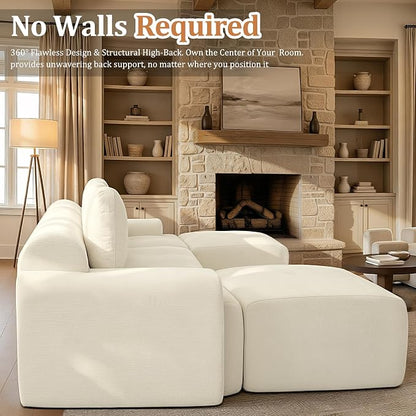 85" L Shaped Oversized Boneless Couch, Comfort Cloud Sectional Couches for Living Room, Modular Sofa High Back & Extra Deep Seat, No Assembly, Chenille(Warm White, 85 inch- L Shaped（2+1）)