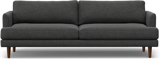 SIMPLIHOME Livingston 90-inch Wide Sofa in Charcoal Grey Woven-Blend Fabric, Handcrafted Mid-Century Modern Oversized 3-Seater Couch Sofa for Living Room or Family Room, Solid Wood Frame