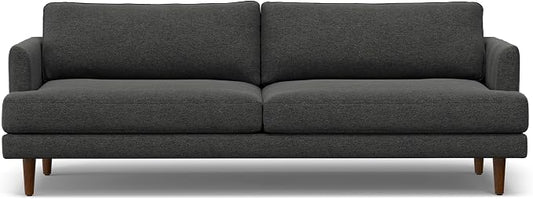 SIMPLIHOME Livingston 90-inch Wide Sofa in Charcoal Grey Woven-Blend Fabric, Handcrafted Mid-Century Modern Oversized 3-Seater Couch Sofa for Living Room or Family Room, Solid Wood Frame