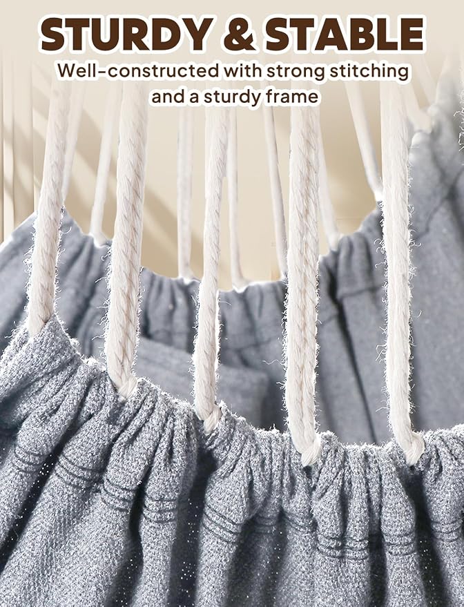 Chihee Hammock Chair Hanging Swing 2 Pillows Included,Strong Webbing Straps and Hooks for Easy Hanging Soft Cotton Hanging Chair Side Pocket Tassel Chair Comfort Indoor Outdoor Light Grey