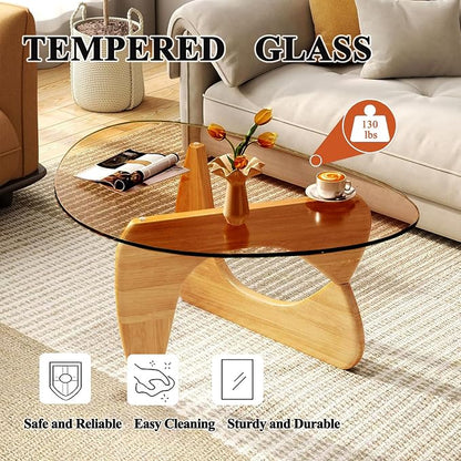 Mid Century Modern Glass Coffee Table, Coffee Table for Living Room, Noguchi Coffee Tables,Suitable for Bedroom Living Room Reception Office Tables (Wood/Brown, ML)