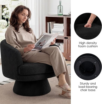 CANMOV Swivel Accent Chair with Armrest Set of 2, Modern 360 Degree Swivel Barrel Chair with Curve Back and Soft Cushion,Comfy Round Sherpa Teddy Armchair Single Sofa for Living Room, Black