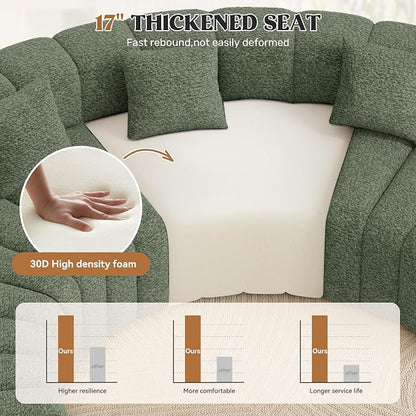 Luxanimarion 2PCS 1/8 Round Modular Sectional Sofa, 2 Seater Modern Curved Cloud Couch Modules, Convertible Boneless Couches for Living Room, No Assembly Required, Green
