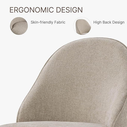 KISLOT Swivel Dining Chairs Set of 2, Upholstered Mid Century Modern Deskchair with Round Back, Linen Fabric Kitchen Chairs for Dining Room, Bedroom, Dressing Room, Khaki