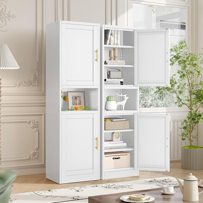 Tall Metal Narrow Bathroom Storage Cabinet 67" H, Tall White Pantry Cabinets with 4 Adjustable Shelves and 2 Doors for Kitchen, Home Office, Living Room, Dining Room(16 inches Wide)