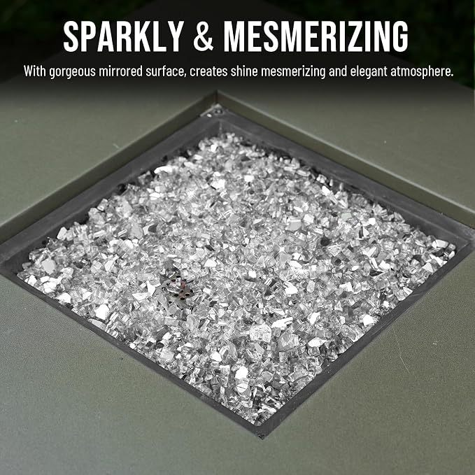 Skyflame 10-Pound Fire Glass for Fireplace Fire Pit and Landscaping, Platinum Reflective, 1/4-Inch