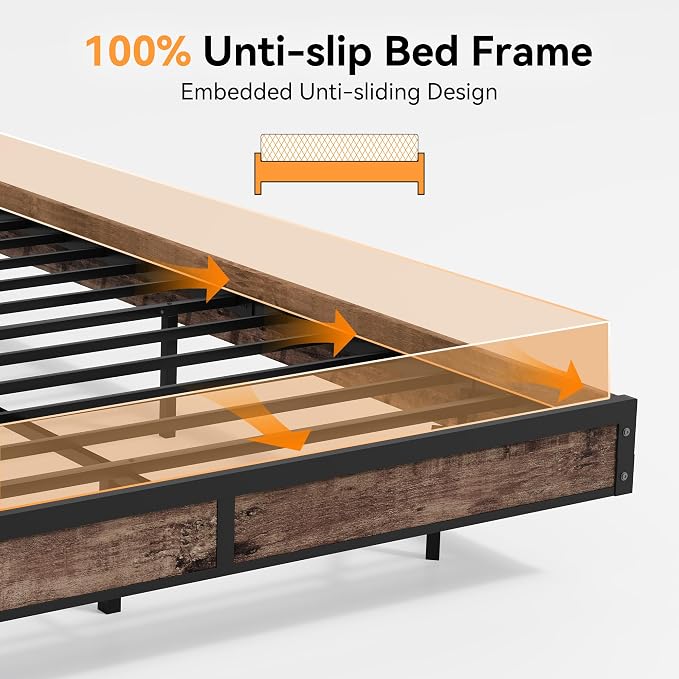 BedsPick Full Size Bed Frame with 2-Tier Storage Headboard, Metal Platform Bed Frame Full with Smart LED Lights & USB Charging Station, Noise-Free/Metal Support/No Box Spring Needed, Brown