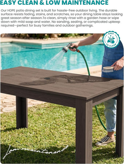 SERWALL HDPE Dining Set for 8: 2 Umbrella Hole Tables + 8 Chairs. for Garden, Backyard, Poolside. Coffee