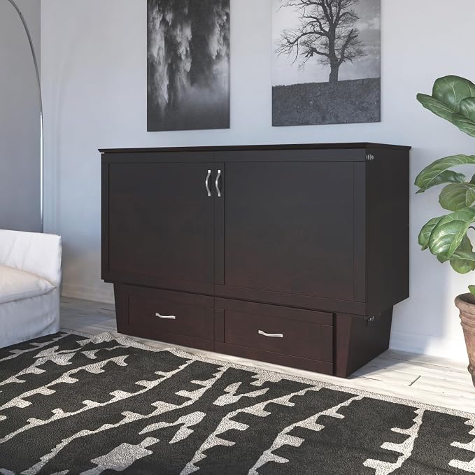 AFI, Monroe Queen Murphy Bed Chest with 6" Mattress, Storage Drawer & Built-in USB Charger, Espresso