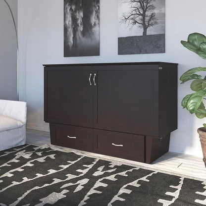 AFI, Monroe Queen Murphy Bed Chest with 6" Mattress, Storage Drawer & Built-in USB Charger, Espresso